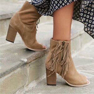 MIA Coty Suede Fringe open toe booties